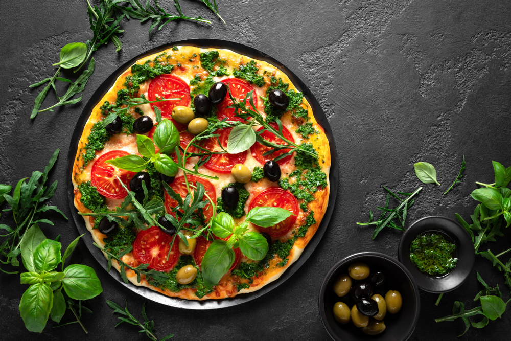 Pizza with Green Basil
